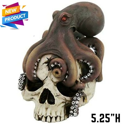 Human Skull Statue Nautical Decor Kraken Octopus Sculpture Pirate Abyss Monster
