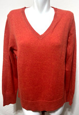 Tahari Women Fall Orange XL Cashmere Pullover Sweater V Neck NEW NWT