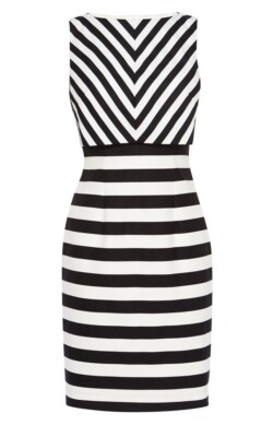 £160 •Karen Millen • Black White Striped Dress Sz Waist  24” UK