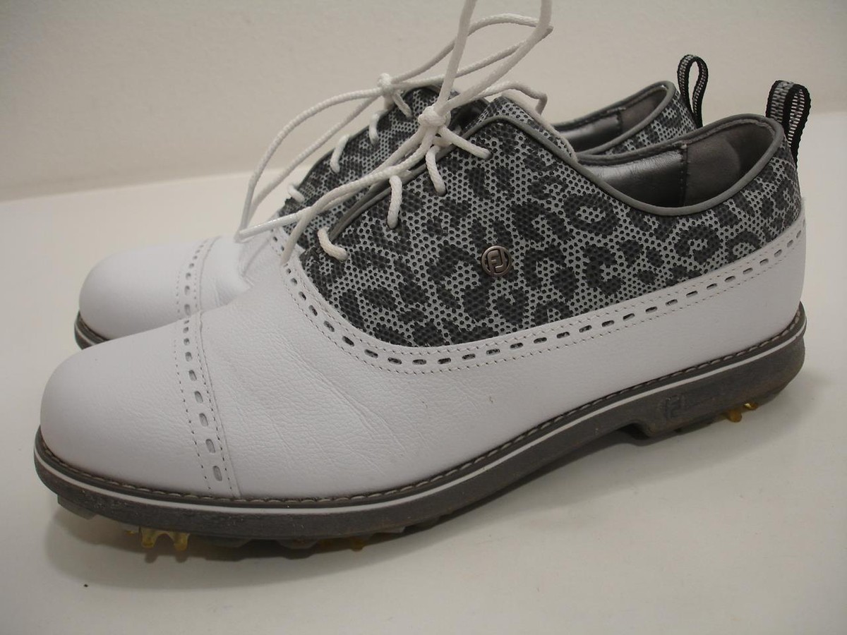 Womens M FootJoy 99037 Premiere Series Golf Shoes White Snow Leopard  DryJoys