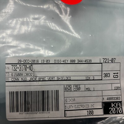 PACK OF 64 WURTH 615008138321 CONNECTOR MODULER JACK 8P8C VERT SHIELDED NEW  