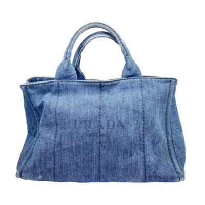 PRADA CANAPA Tote Bag Handbag Denim Womens TU Size B1877B Height