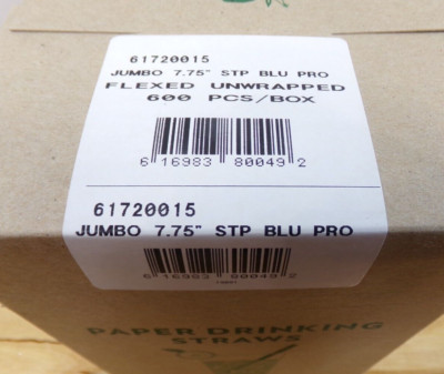 Aardvark Jumbo Flexed Unwrapped Straws Blue Stripped Pro 7.75'' 600 Pcs per Box
