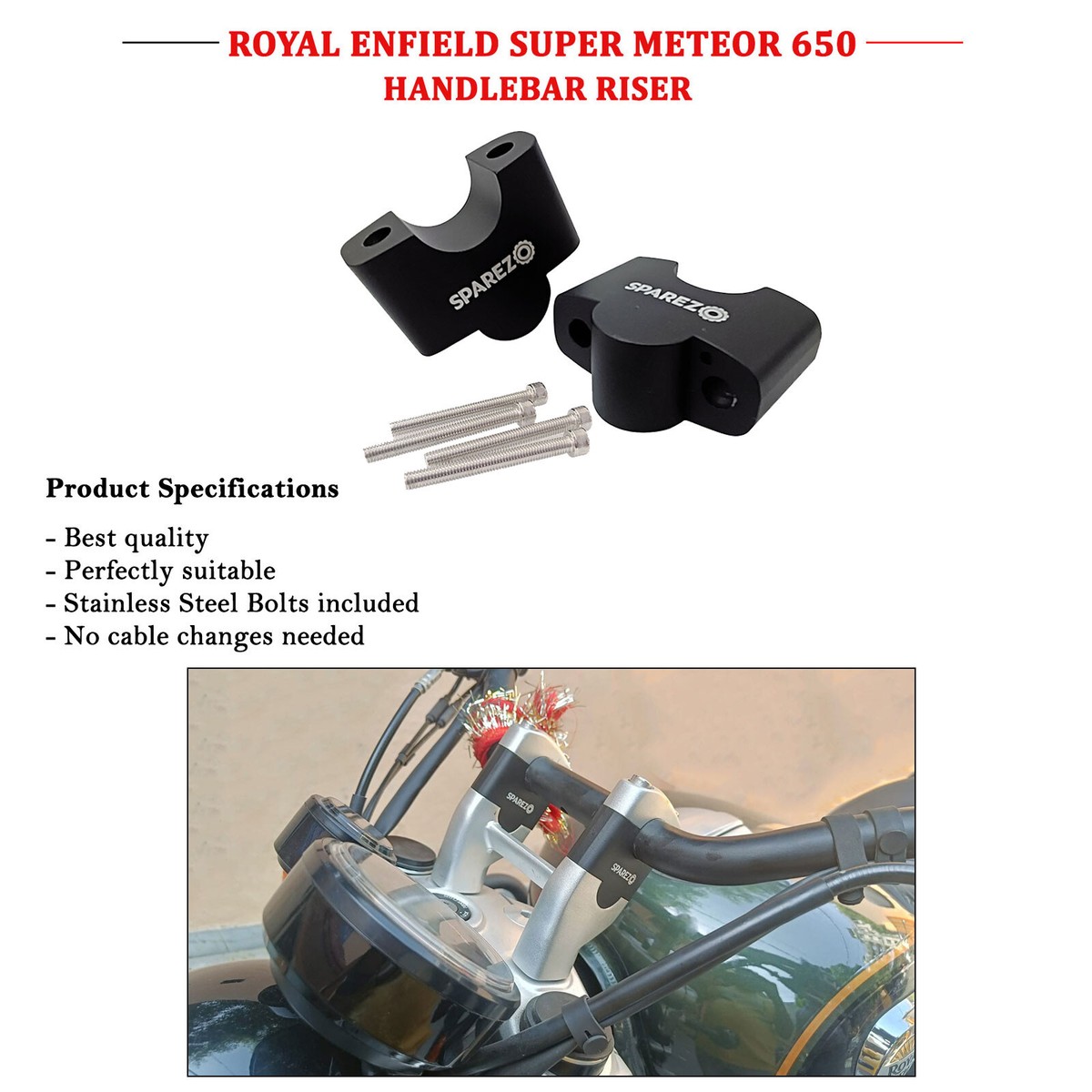 Riser Manubrio Nero Per Royal Enfield Super Meteor 650