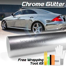 Chrome Glitter Silver Sparkle Car Vinyl Wrap Sticker Decal Bubble Free Sheet DIY