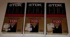 SEALED 3 TDK VHS Tapes Lot EHG Extra High Grade Sound  Color T-120 6 hr EP