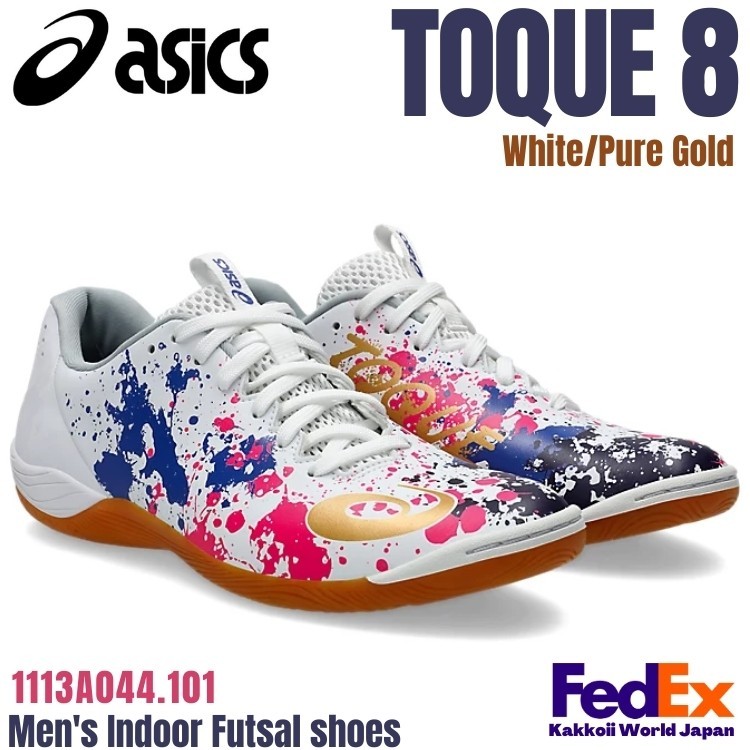 フットサルシューズ　asics ASICS Men's Indoor Futsal Shoes TOQUE 8 White/Pure Gold 1113A044
