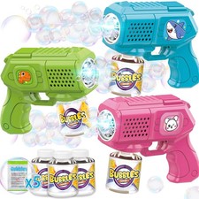Bubble Guns with Bubble Solution- 3 Pack, Bubbles Gun, Blaster, Blower, Maker...