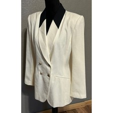 80's Kasper for A S L Women's Double Breasted Blazer 8 Black Collar gold buttons