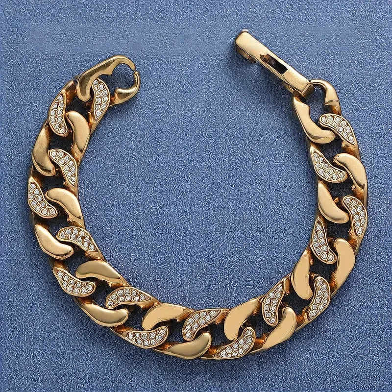 Pulsera de eslabones cubanos helados tono plata para hombre hip hop joyería de moda 22,3 cm Foto 2 de 4