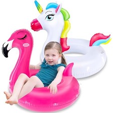 2 Pack Inflatable Flamingo Unicorn Pool Floats for Kids 3-8 Years
