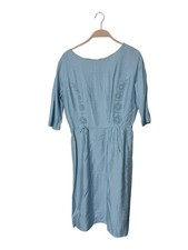 50's Vintage Syd Of Chicago Blue sheeth Dress flower detail M/s