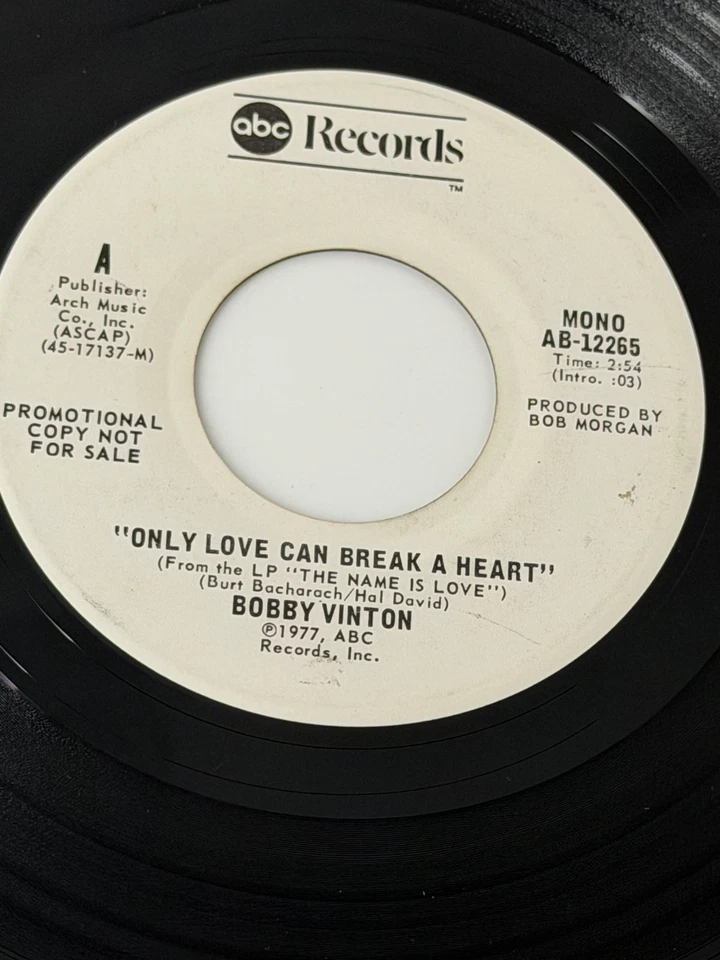 BOBBY VINTON - ONLY LOVE CAN BREAK A HEART/STEREO&MONO-1977 ABC RECORDS PROMO - Image 3 of 3