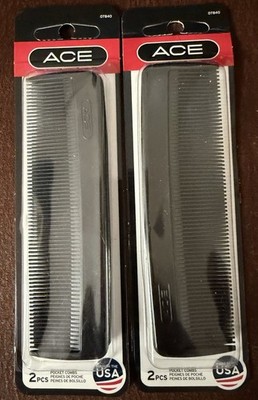 2~ 2-pack ACE Black Pocket Combs #07840 USA 5'' SEALED ~ 2015 Made In USA