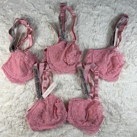 Lot of 5 Victoria's Secret Very Sexy Lace Push Up Bra Shine Logo Strap Pink 34D