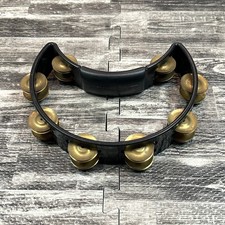 Rhythm-Tech Black Half Moon Tambourine Double Row 32 Brass Jingles GREAT SHAPE