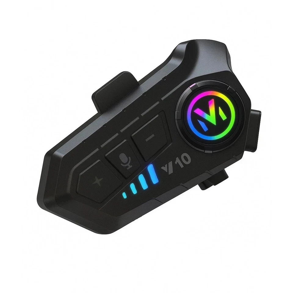 INTERFONO MOTO IMPERMEABILE V10 CASCO AURICOLARE BLUETOOTH 5.3 MICROFONO LED RGB - Immagine 1 di 4