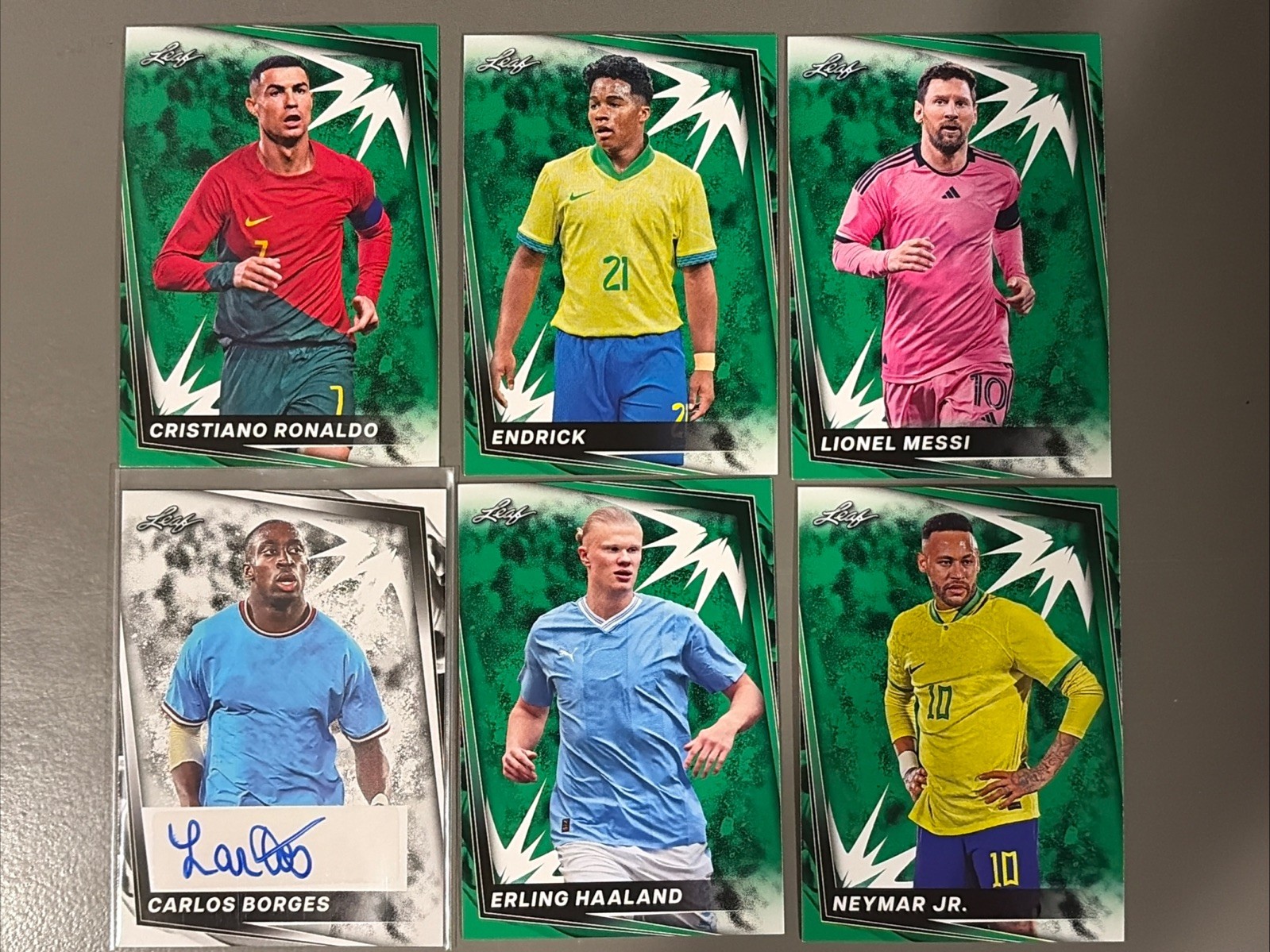 Lot Of 11 Leaf Soccer Cards Carlos Borges Auto Plus Base Of Ronaldo Messi Pele view 1