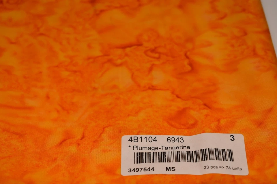 Batik fabric piece PLUMAGE TANGERINE orange tonal blender watercolor 3/4 YARD - Image 2 of 2