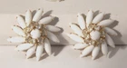 Vintage Judy Lee Milk Glass Rhinestone Starburst Pinwheel Floral - Clip Earrings