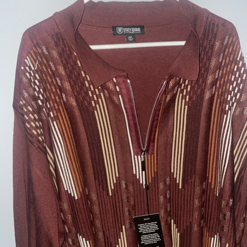 Maglione Stacy Adams uomo 4XL rosso combo zip pullover maglia grande motivo geometrico - Foto 4 di 9