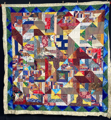 Vintage Handarbeit schöne Scrappy Schnur Muster Multicolor Quilt 94,4x90,5 Zoll