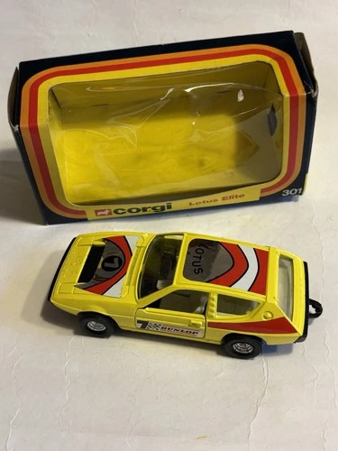 Vintage Diecast Corgi Toys #301 Dunlop Lotus Elite in yellow and boxed