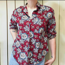 Vintage 80s Western Cowgirl Burgundy Floral Paisley Blouse S M Made in USA