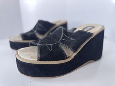 Vintage 90s Y2K SOLE FANATIC Black Chunky Platform Wedge Sandal Shoes Women