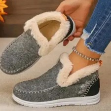 New Grey Fur Lined Slippers Women 240