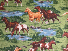 1 1/4 Yards Fabric Horses Wilderness Cotton 44
