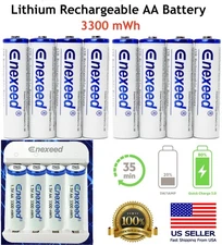 Rechargeable AA Lithium Batteries 1.5V 3300mWh Li-ion Battery Lot & USB Charger
