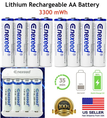 #ad Rechargeable AA Lithium Batteries 1.5V 3300mWh Li ion Battery Lot amp; USB Charger $33.99