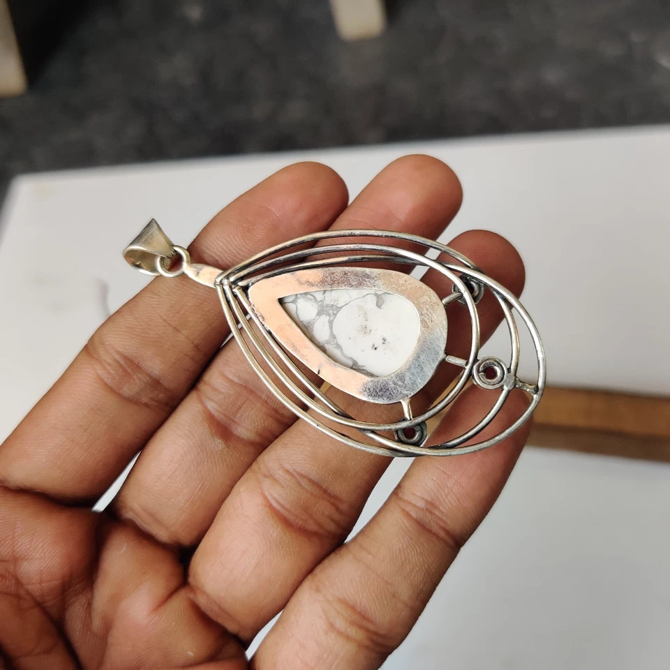 Real Howlite Gemstone Pendant 925 Sterling Silver Wedding Gift Pendant PG7743 - image 4 of 4