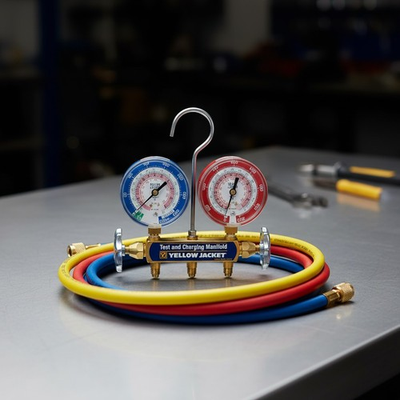 #ad Professional Charging Manifold Assembly with 3 1 8quot; Pressure Gauge and Hoses $230.99