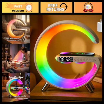 4-in-1 Smart LED Table Lamp with Wireless Charger, Bluetooth Speaker & Alarm Clo