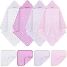 8 Pcs Muslin Baby Hooded Cotton Towels and Washcloths Sets Cotton Newborn Bat...