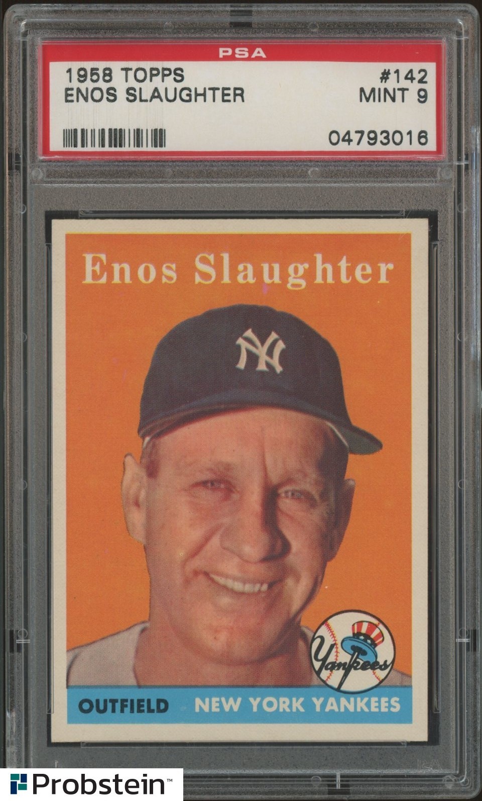 1958 Topps #142 Enos Slaughter New York Yankees HOF PSA 9 MINT