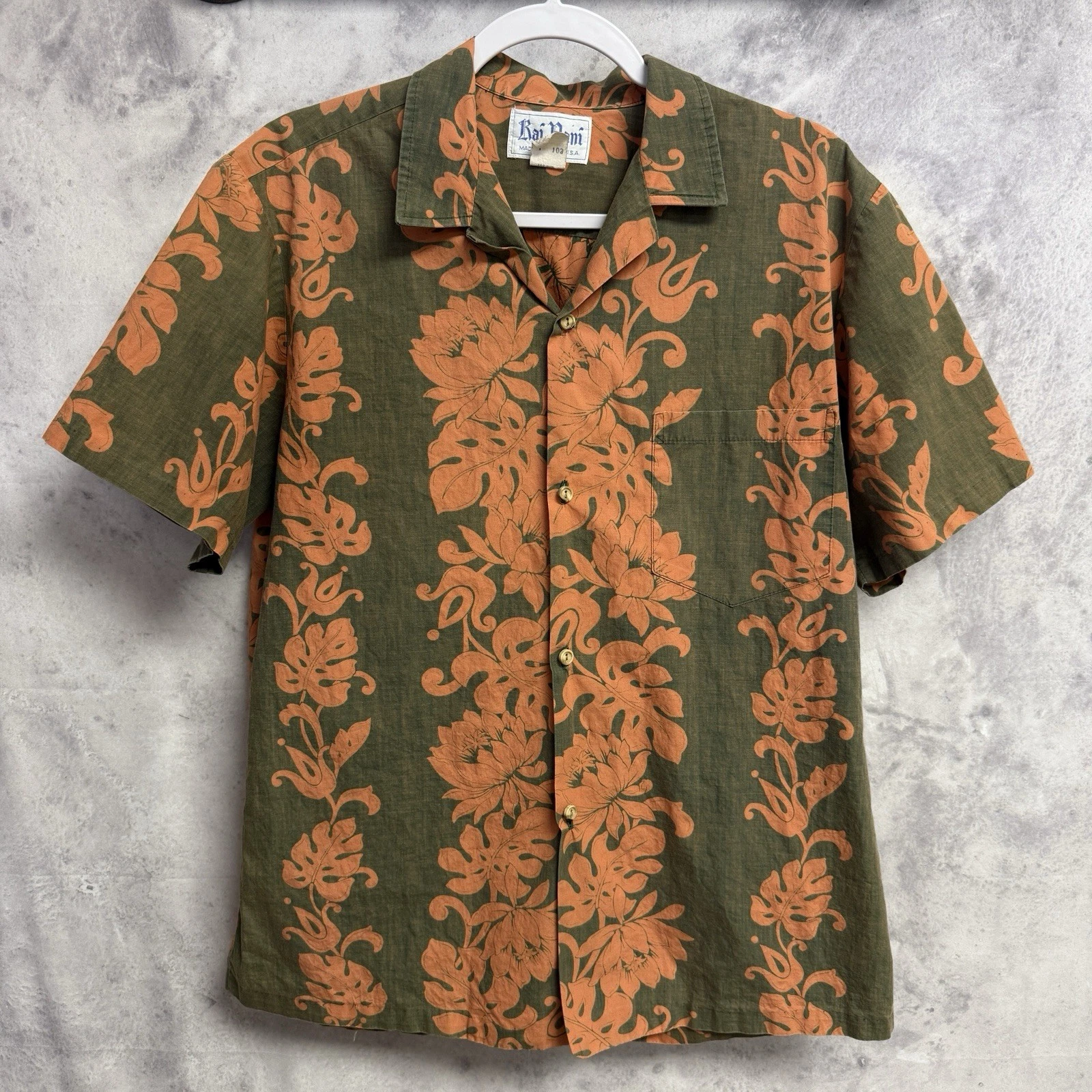 Vintage 70s Rai Nani Hawaiian Shirt Mens Large L Green Orange Floral Aloha USA