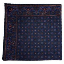 Navy Blue Floral Ancient Madder Silk Pocket Square (Hand-Rolled)