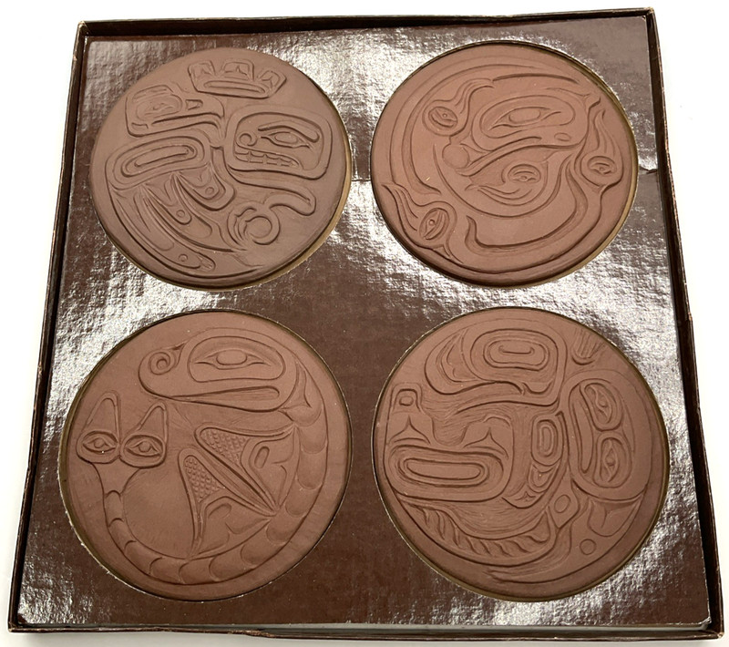 Arlene Jo Mickelson Pottery Art Discs 4 Coasters PNW Native American Heritage