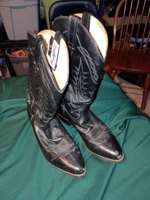Vintage Tony Lama Mens Black Leather Cowboy Boots size1/2 9 