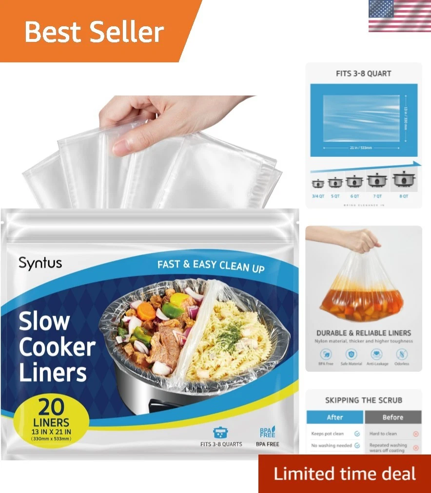 Crock Pot Liners, 20 Count 13" x 21" Large Size Slow Cooker Liners Fits 3-8 Q...