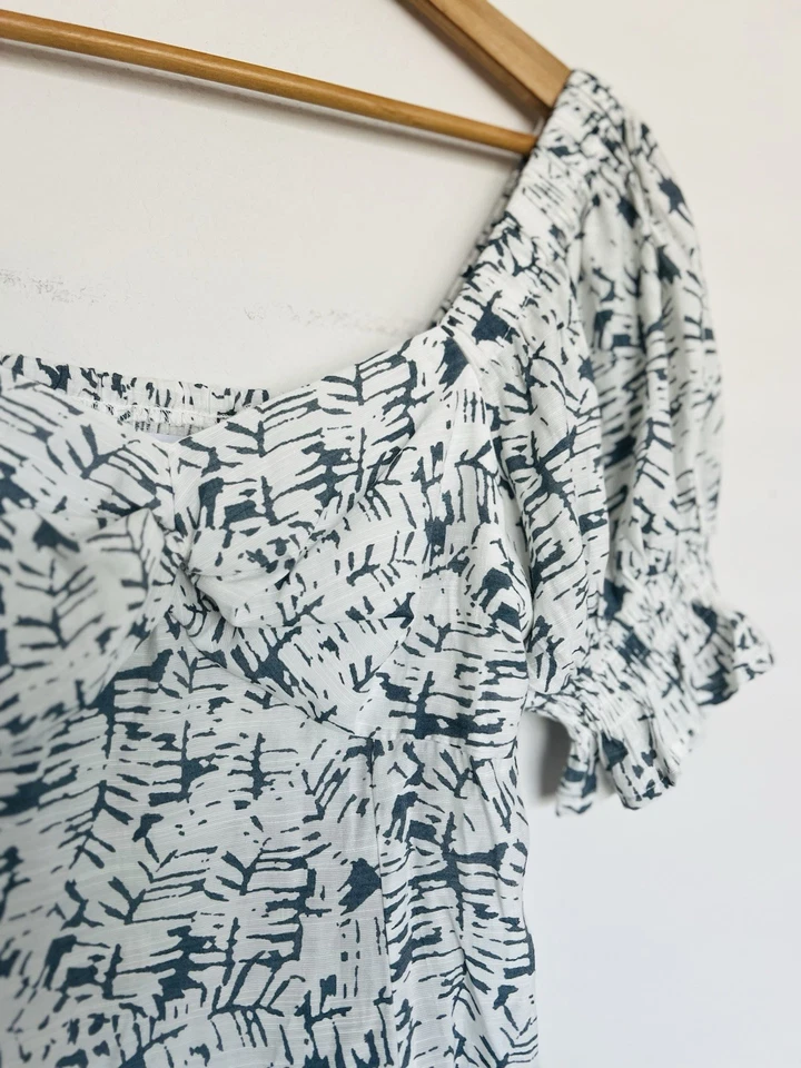 Blusa NINE WEST Lechera Manga Abullonada Talla S Azul Espalda Calada Boho Foto 3 de 4