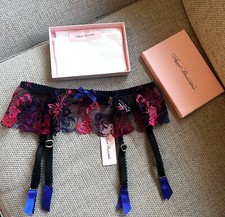 Agent Provocateur Zuri Lace Suspender Belt Waist Belt Blue Black Pink Size AP 5