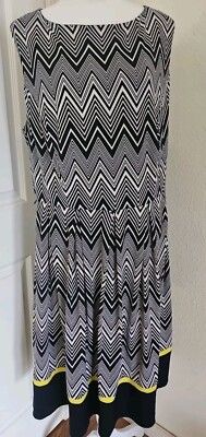 Dressbarn Womens Size 18 Dress Chevron/Geometric Design Black White Yellow E U C