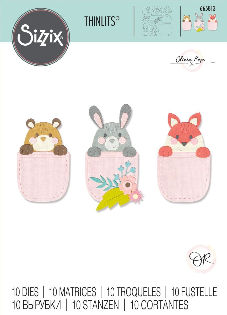 Sizzix Thinlits Pocket Pals Bear Rabbit Fox 10 Pce Die Set Birthday Card Making