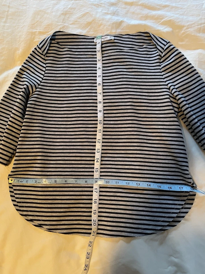 Mango Women’s Boat Neck 3/4 Sleeves Black Striped Grey T Shirt Size US Small - Image 3 of 4