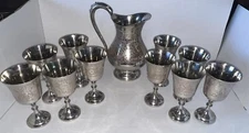 World Gift Z. Y. India Set of 10 Silver Plated Brass 6" Goblets & Large Pitcher