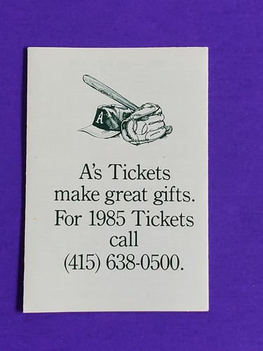 1985 OAKLAND ATHLETICS A'S VINTAGE POCKET SCHEDULE - Picture 2 of 4